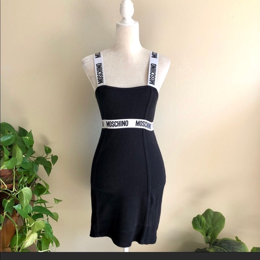 Moschino Black Ribbed Dress Spell Out 153